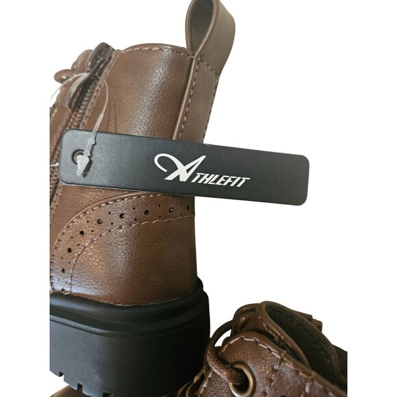 Athlefit Kids Brown Leather Ankle Boots With Side Zipper & Lace-Up Design Size 7 - Picture 6 of 6